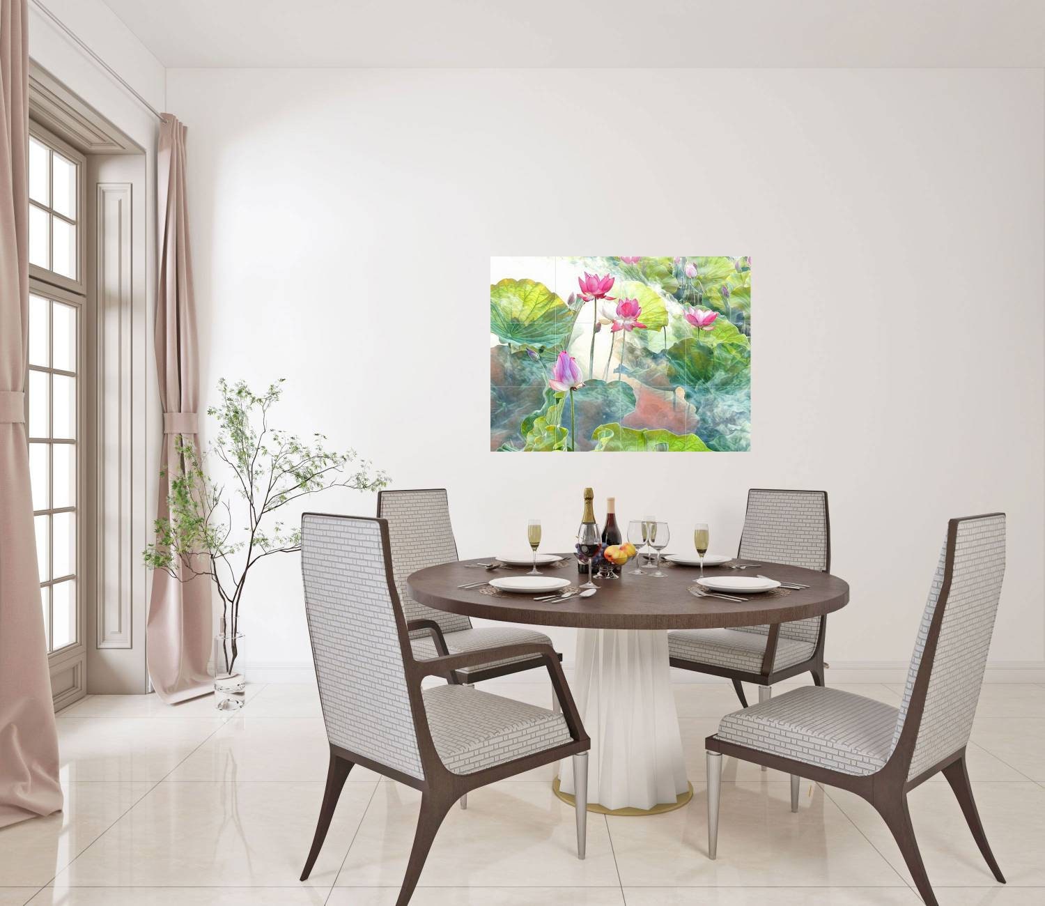 Lotus Flower Tile Mural: Ceramic Mosaic Art Print, Home Decor