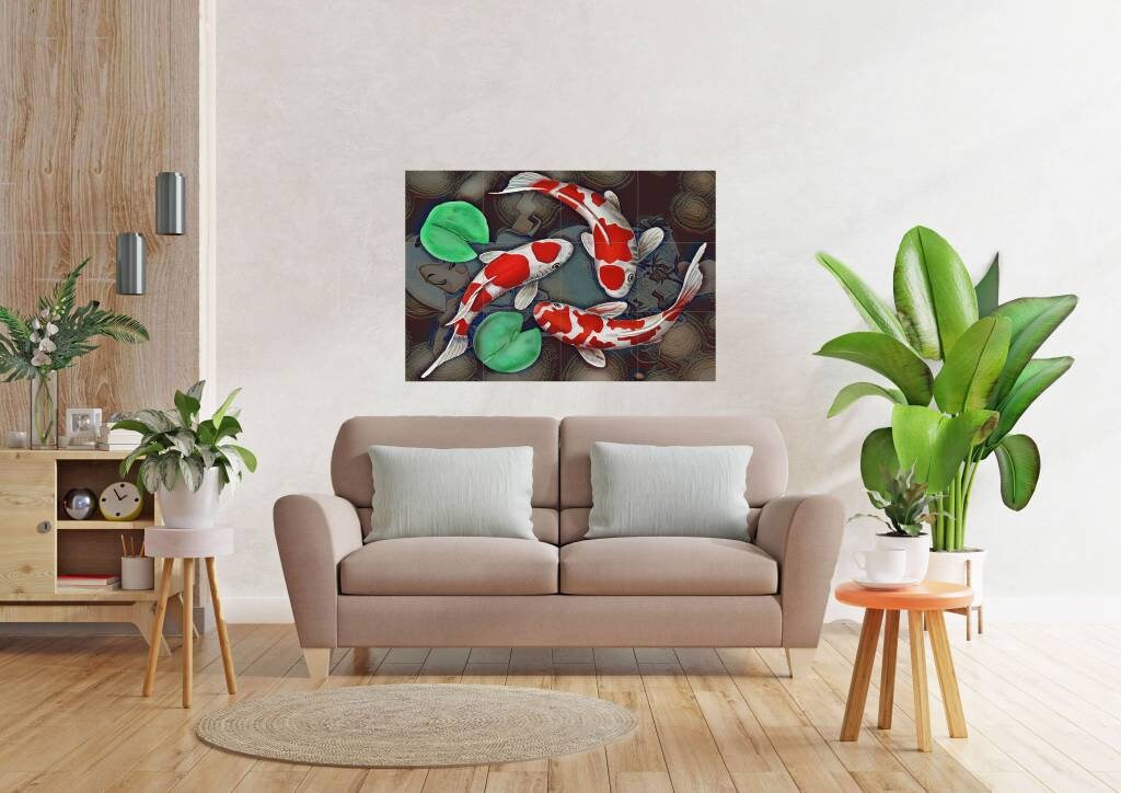 Tile Mural/Mosaic Ceramic Panel of a Japanese Koi Fish Japan Painting - Japanese Koi fish print - Tile Mural - Gloss Tiles - Tile Mosaic