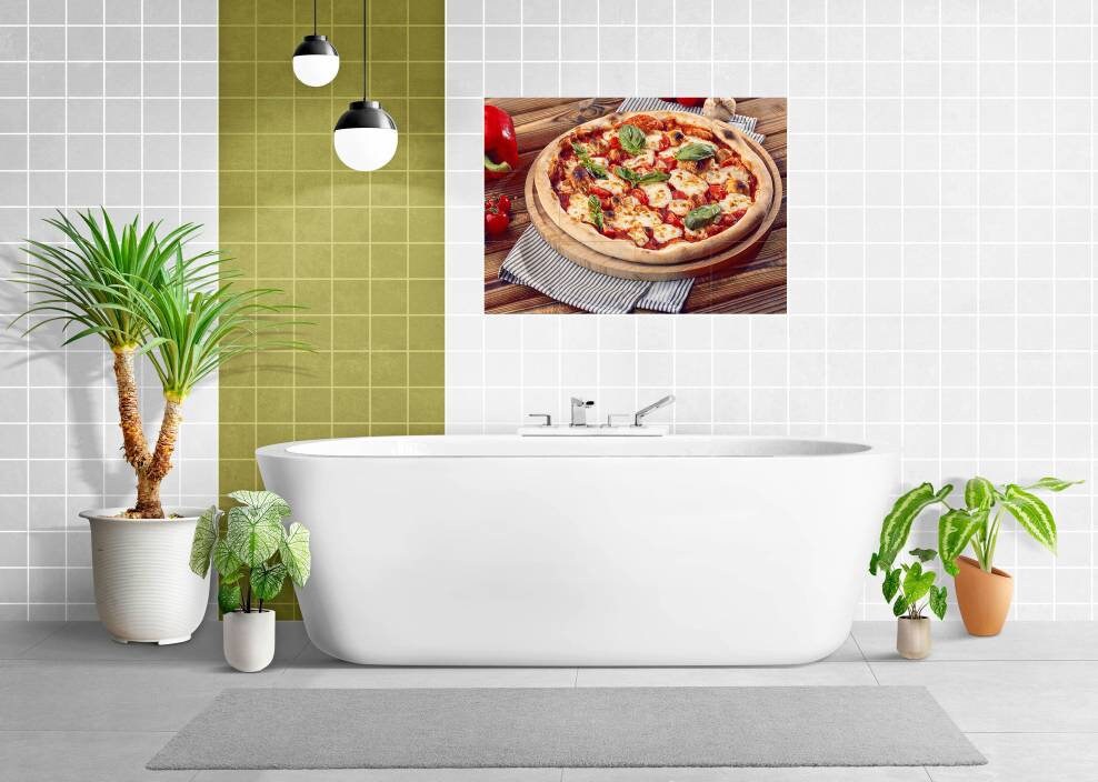 Tile Mural/Mosaic Ceramic Panel of a Pizza Margherita on a board - Pizza wall print - Restaurant print- Tile Mural -Gloss Tiles -Tile Mosaic