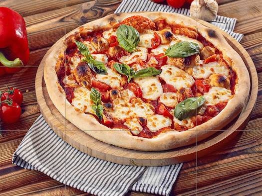 Tile Mural/Mosaic Ceramic Panel of a Pizza Margherita on a board - Pizza wall print - Restaurant print- Tile Mural -Gloss Tiles -Tile Mosaic