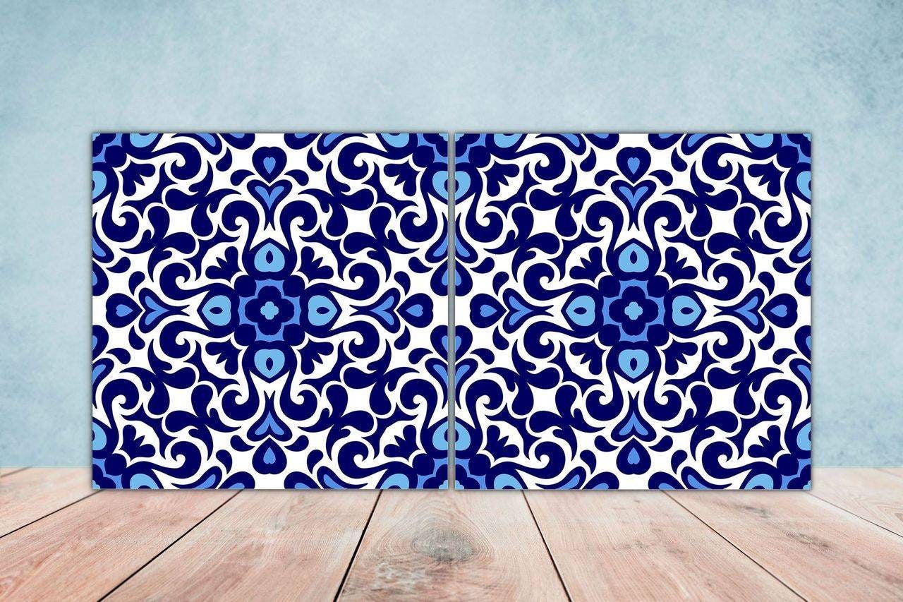 Portuguese Azulejo Tiles - Set of 2 Portuguese Wall Decor Tiles - Kitchen Backsplash Tiles, Table Decorative Tiles, Bathroom Tiles, Coaster