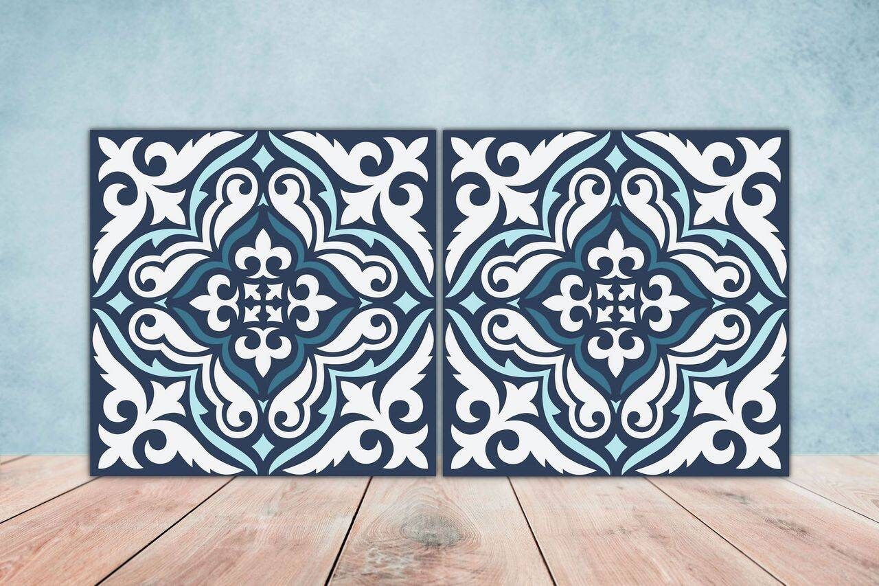 Portuguese Azulejo Tiles - Set of 2 Portuguese Wall Decor Tiles - Kitchen Backsplash Tiles, Table Decorative Tiles, Bathroom Tiles, Coaster
