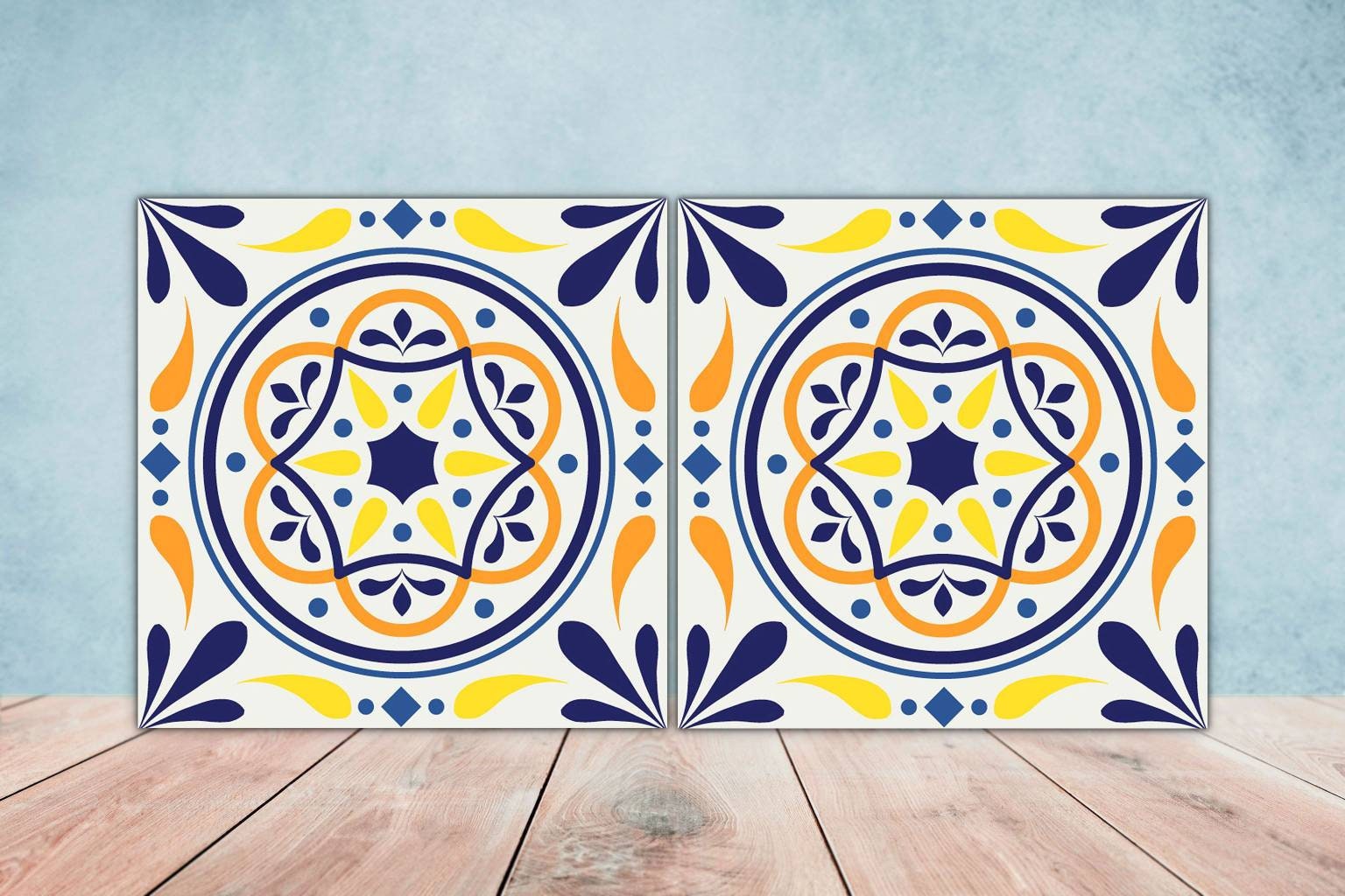 Spanish Ceramic tiles - Set of 2 Spanish Wall Decor Tiles - Kitchen Backsplash Tiles, Table Decorative Tiles, Bathroom Tiles, Shower tiles