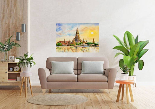 Tile Mural/Mosaic Ceramic of Wat Arun Temple - Thailand - Lovely Landscape -Colourful Wall Art - Tile Mural - Gloss Tiles - Tile Mosaic