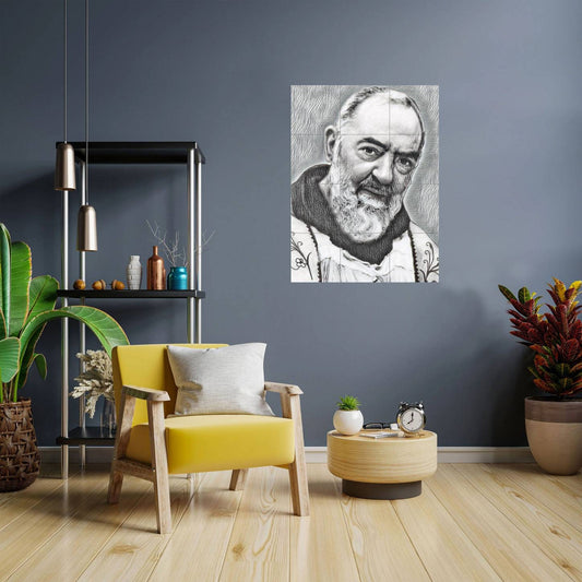 Tile Mural/Mosaic Ceramic Panel of Padre Pio - Christian Wall Art - Tile Mural - Padre Pio Print -Religious Tile Mosaic, Gift for Christians