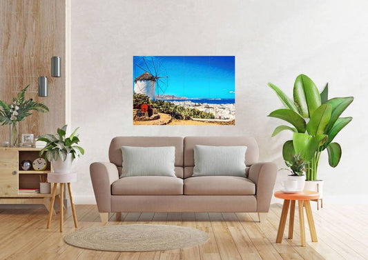 Tile Mural/Mosaic Ceramic Panel of Mykonos Greece -Mykonos wall print - Mykonos Wall Art - Tile Mural - Gloss Tiles - Tile Mosaic