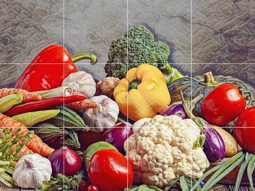 Tile Mural/Mosaic Ceramic Panel of Vegetables board, Garlic, Zucchini, Peppers - Colorful Wall Art - Tile Mural - Gloss Tiles - Tile Mosaic