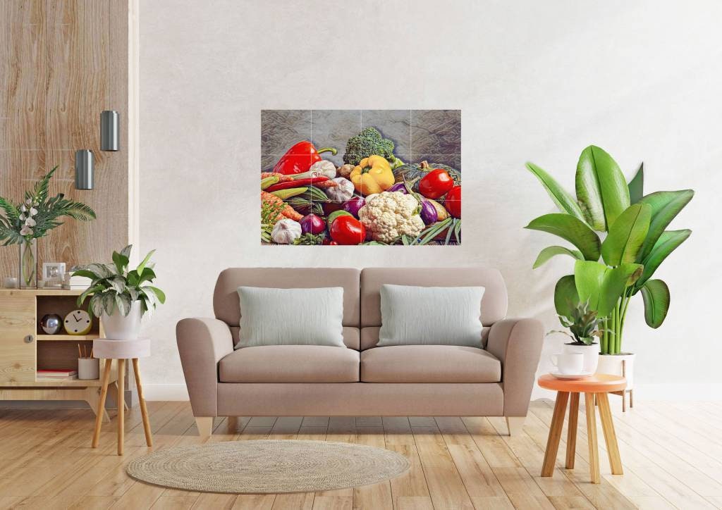 Tile Mural/Mosaic Ceramic Panel of Vegetables board, Garlic, Zucchini, Peppers - Colorful Wall Art - Tile Mural - Gloss Tiles - Tile Mosaic