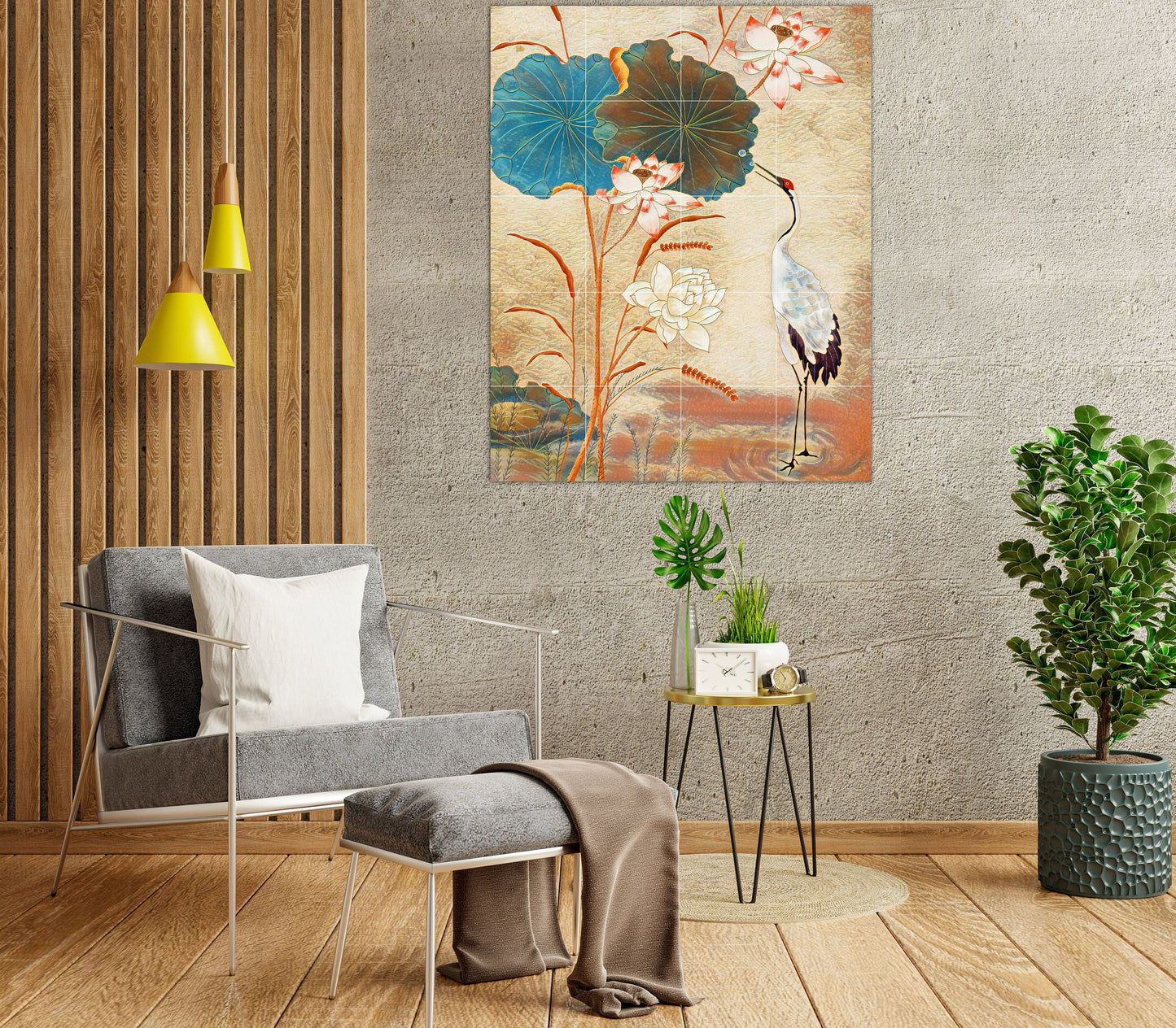 Japanese Crane Tile Mural: Gloss Ceramic Panel Wall Art
