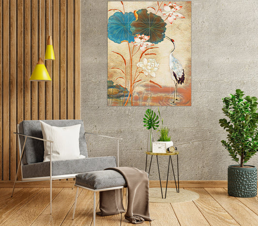 Japanese Crane Tile Mural: Gloss Ceramic Panel Wall Art