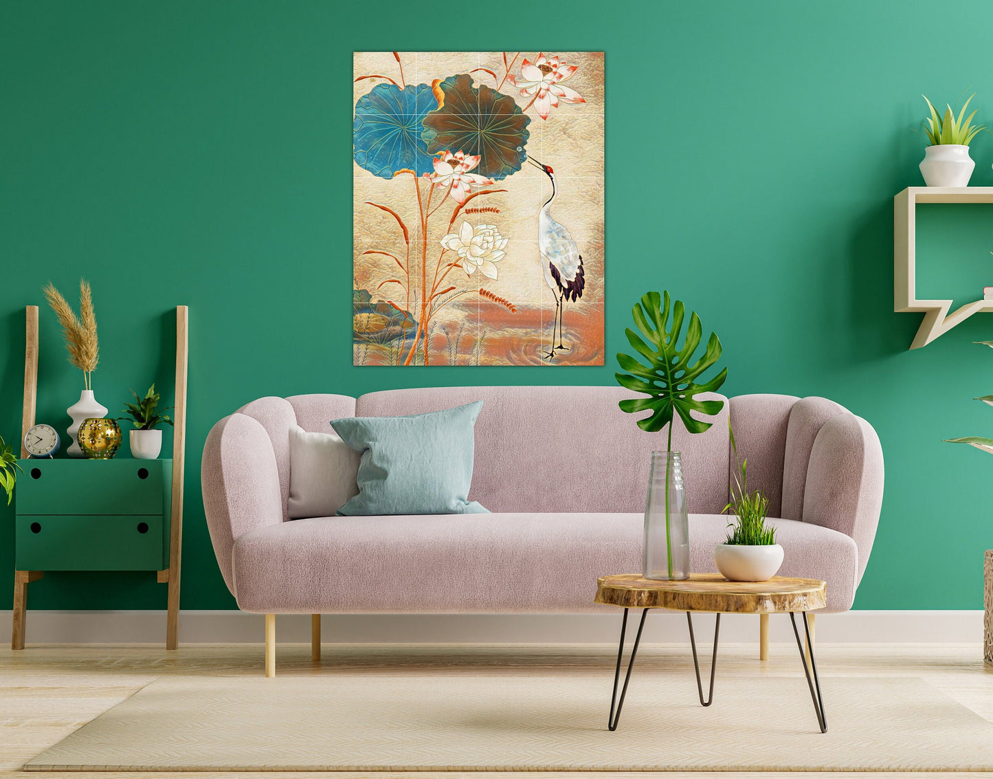 Japanese Crane Tile Mural: Gloss Ceramic Panel Wall Art