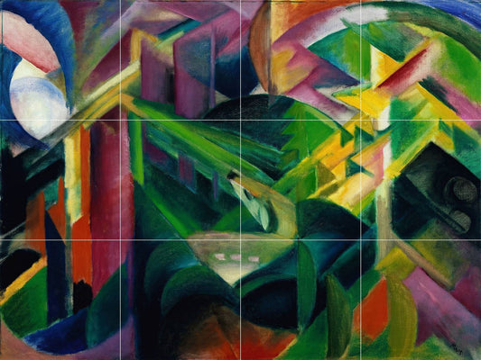 Tile Mural/Mosaic Ceramic Panel of Franz Marc Deer in the Monastery Garden - Tile Mural - Deer Mural Painting - Gloss Tiles - Tile Mosaic