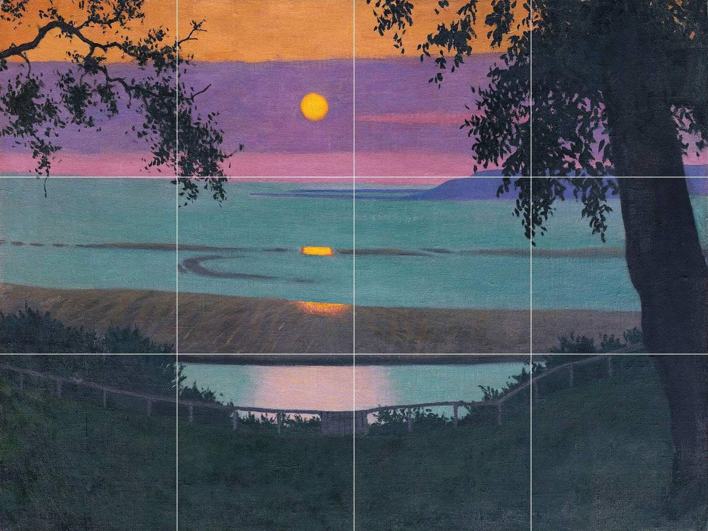 Tile Mural/Mosaic Ceramic Panel of Sunset at Grace Orange and Violet Sky- Felix Valloton - Wall Art - Tile Mural - Gloss Tiles - Tile Mosaic