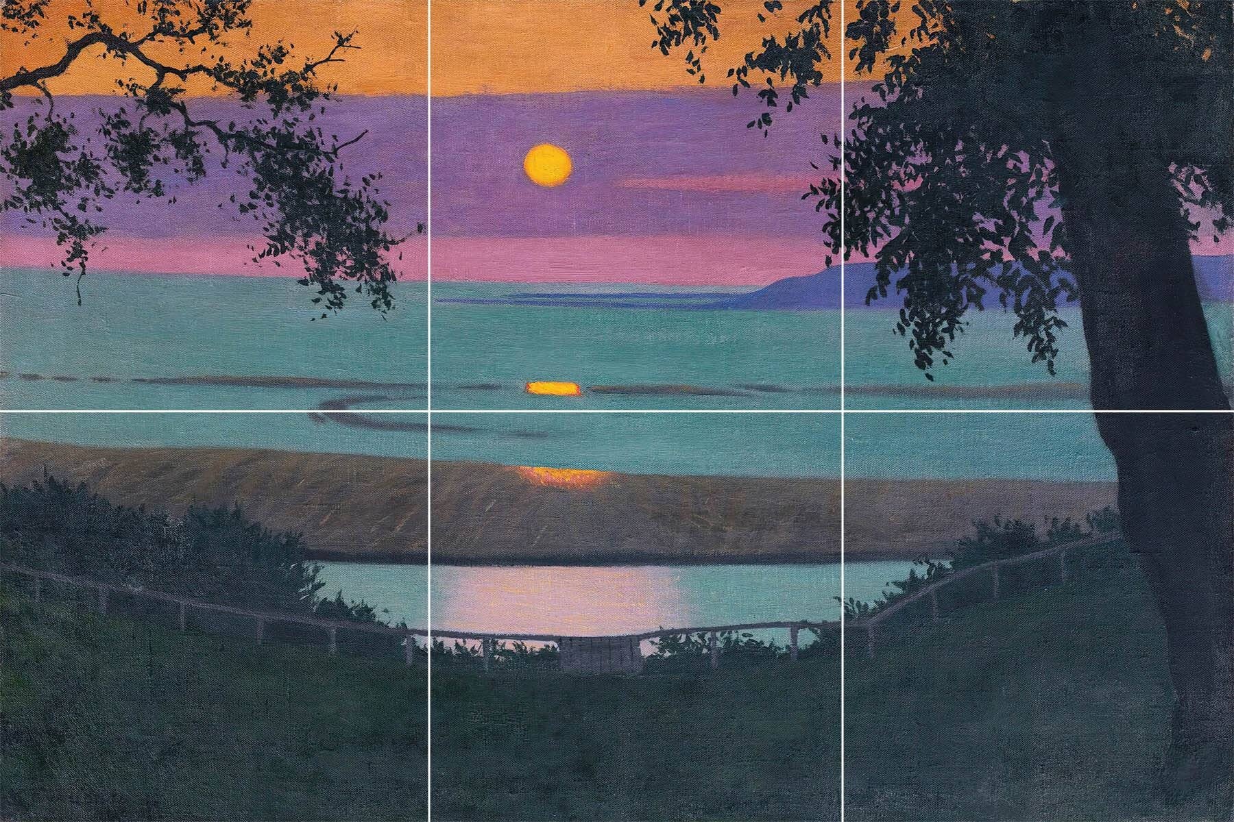 Tile Mural/Mosaic Ceramic Panel of Sunset at Grace Orange and Violet Sky- Felix Valloton - Wall Art - Tile Mural - Gloss Tiles - Tile Mosaic