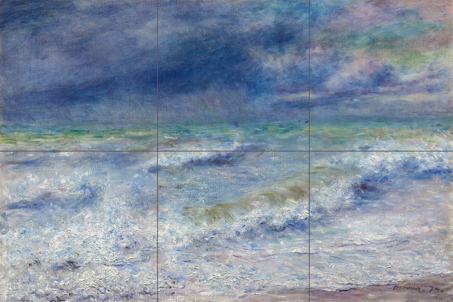 Tile Mural/Mosaic Ceramic Panel of Seascape - Pierre-Auguste Renoir Art - Renoir wall print - Sea Waves Tile Mural -Gloss Tiles -Tile Mosaic