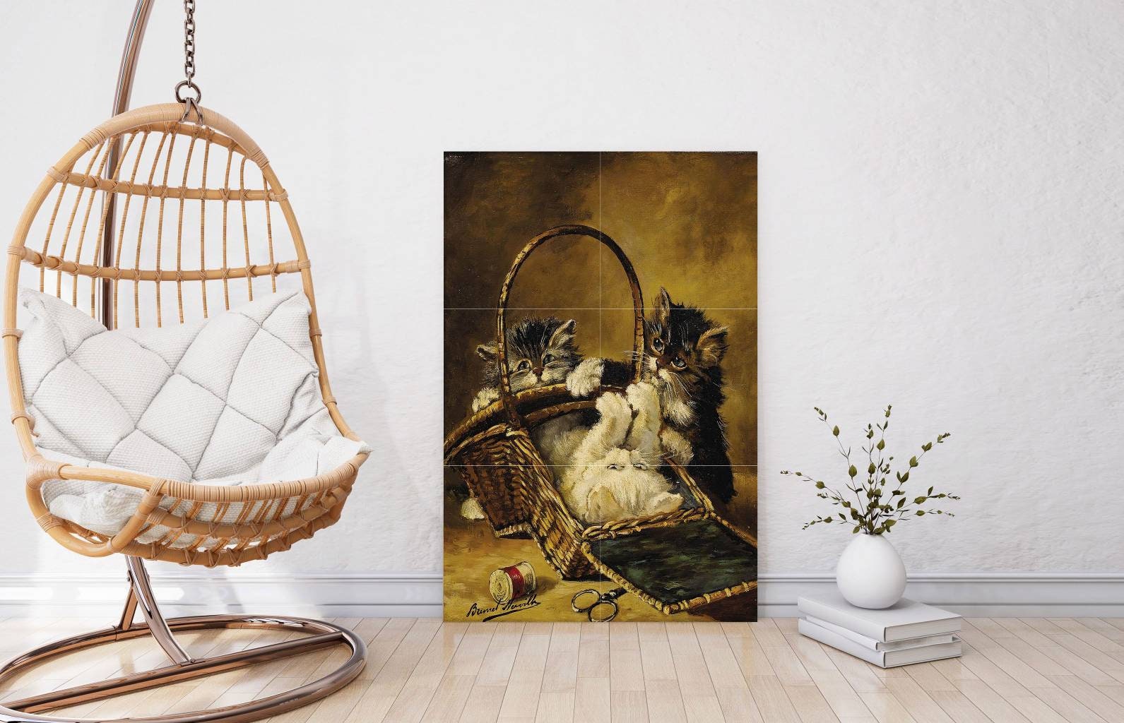 Tile Mural/Mosaic Ceramic Panel of Three Kittens Playing -Artur-Alfred Brunel de Neville - Tile Mural - Cat Mural - Kitty Mosaic-Gloss Tiles