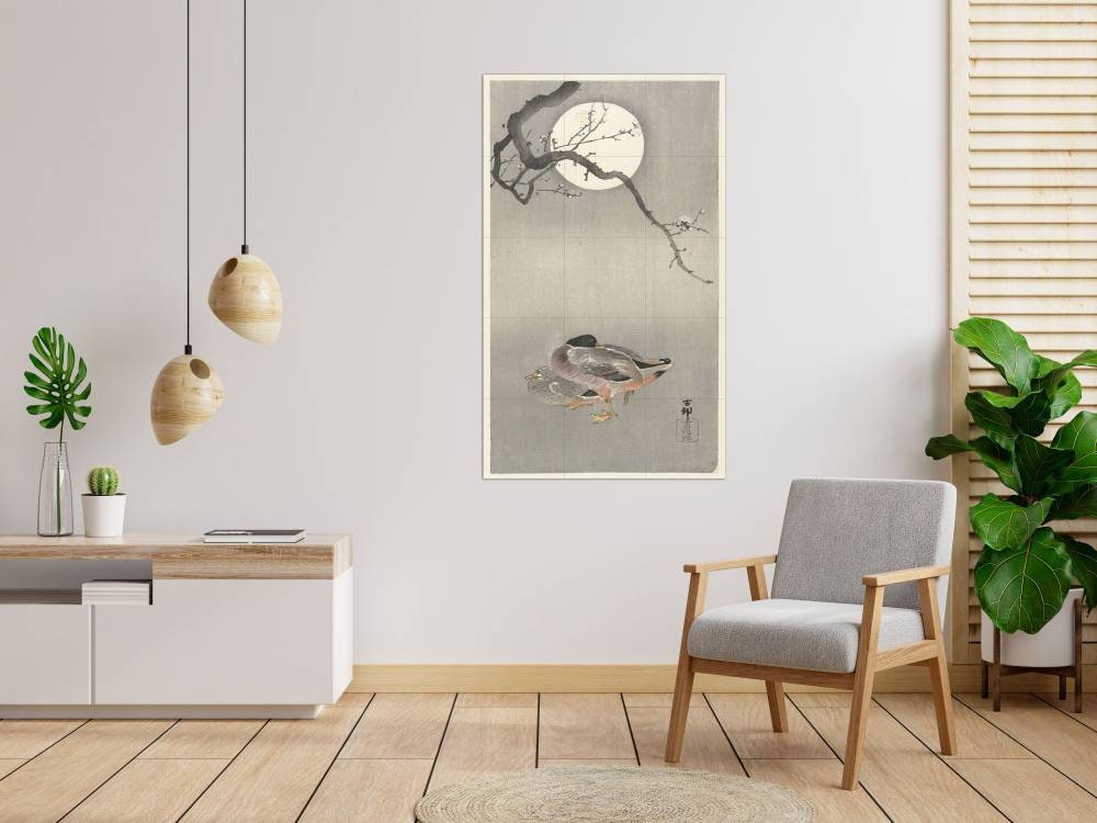 Tile Mural/Mosaic Ceramic Panel of Ducks at Full Moon - Ohara Koson Painting- Japan Art - Japanese Mural - Mosaic - Gloss Tiles- Tile Mosaic