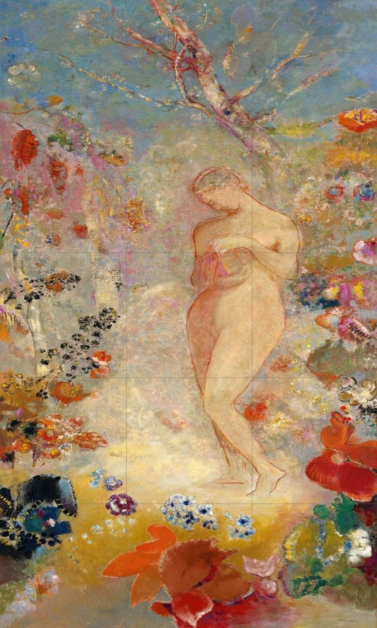 Tile Mural/Mosaic Ceramic Panel of Pandora - Odilon Redon Painting - Tile Mural - Flower Tile Mosaic - Floral Mural - Gloss Tiles