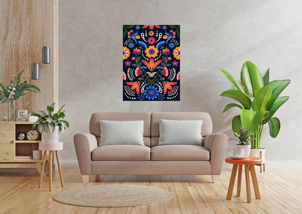 Mexican Flower Tile Mural: Watercolor Floral Mosaic Art