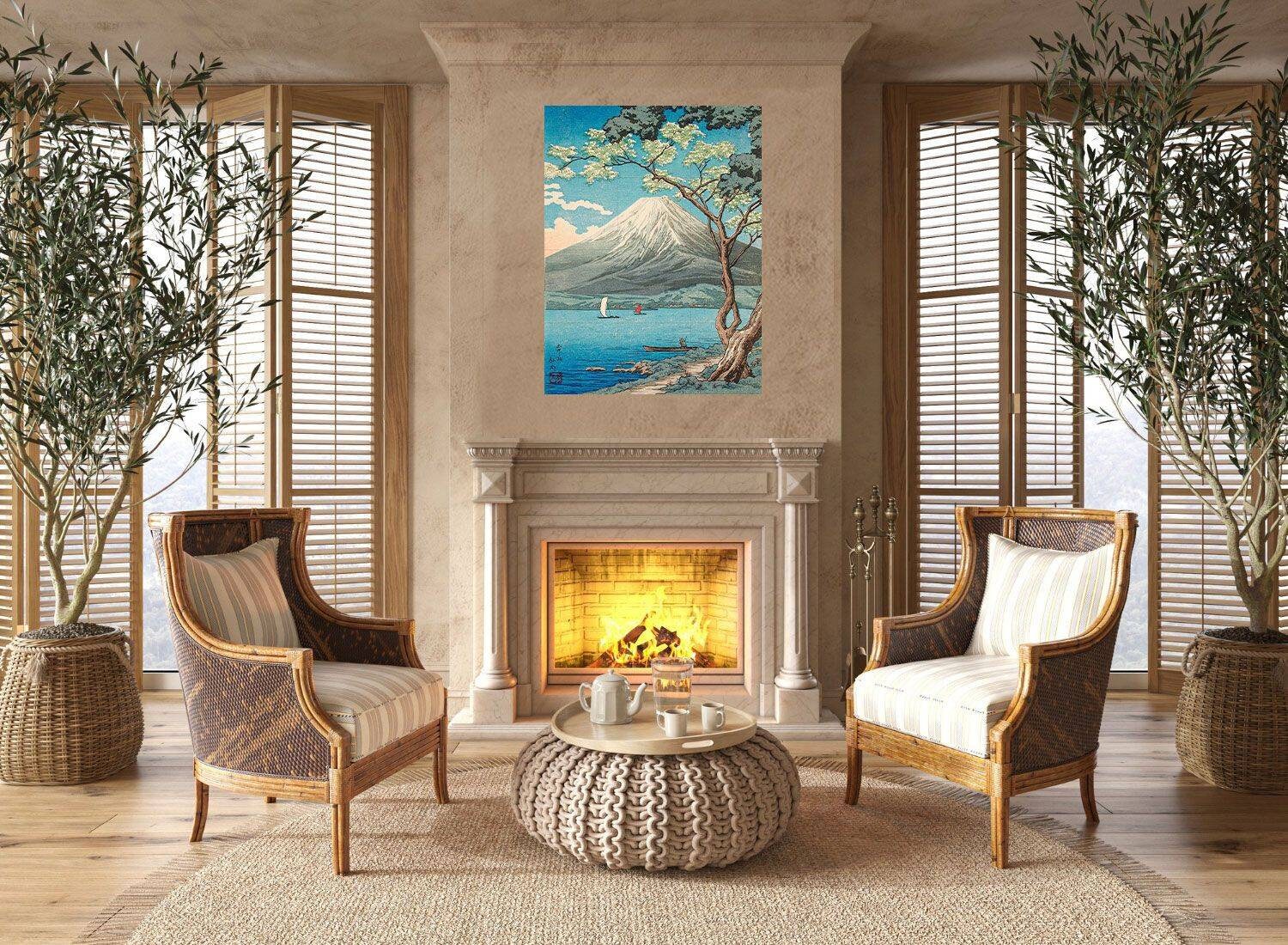 Tile Mural/Mosaic Ceramic of Mount Fuji from Lake - Takahashi Hiroaki print - Japanese Mural - Hiroaki Wall Art - Japanese Tile Mural
