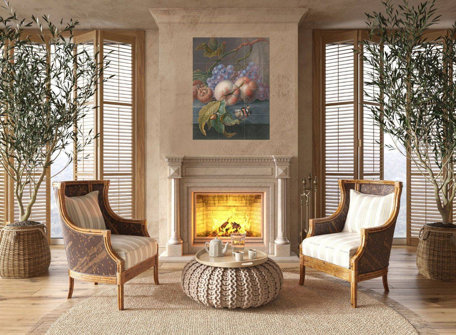 Tile Mural/Mosaic Ceramic of Fruits with Butterfly and Snail - Herman Henstenburgh Print - Fruit Tile Mural -Gloss Tiles -Kitchen backsplash