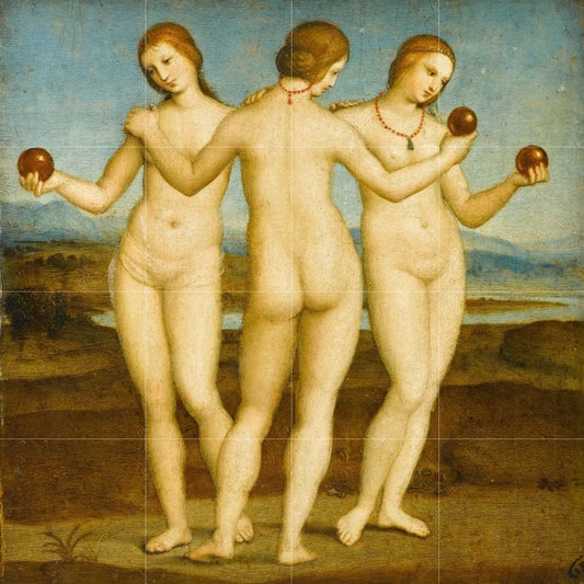 Tile Mural/Mosaic Ceramic Panel of Three Graces - Raphael Painting Art- Home Decor -Tile Mural - Home Decor- Gloss Tiles - Tile Mosaic Print