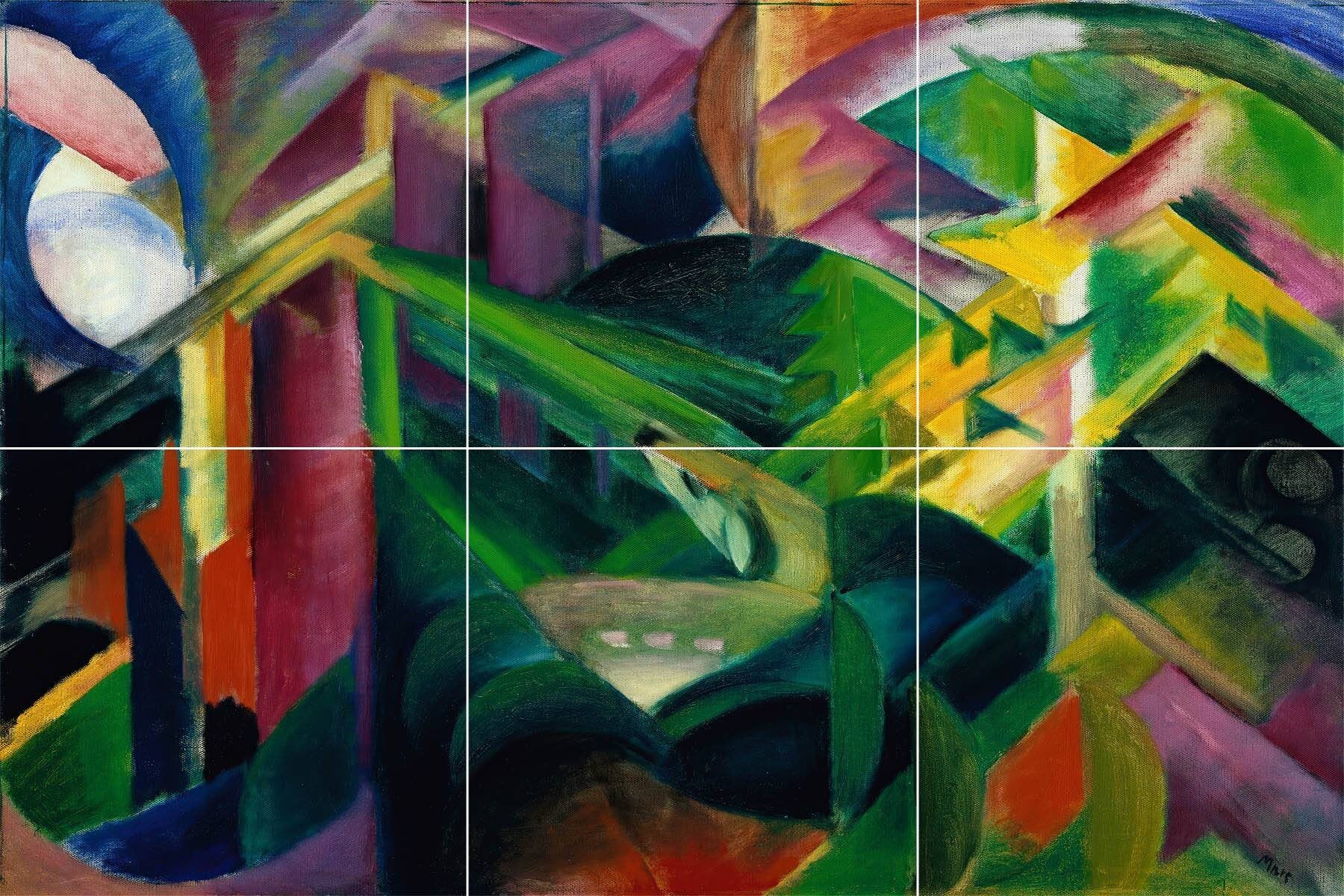 Tile Mural/Mosaic Ceramic Panel of Franz Marc Deer in the Monastery Garden - Tile Mural - Deer Mural Painting - Gloss Tiles - Tile Mosaic