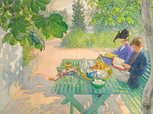 Tile Mural/Mosaic Ceramic Panel of Holiday Reading - Carl Larsson Art - Home Decor - Tile Mural - Gloss Tiles - Tile Mosaic Print