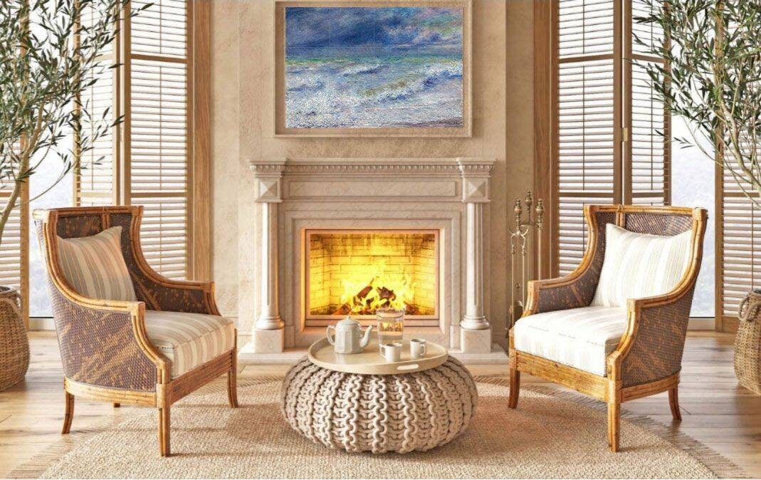 Tile Mural/Mosaic Ceramic Panel of Seascape - Pierre-Auguste Renoir Art - Renoir wall print - Sea Waves Tile Mural -Gloss Tiles -Tile Mosaic