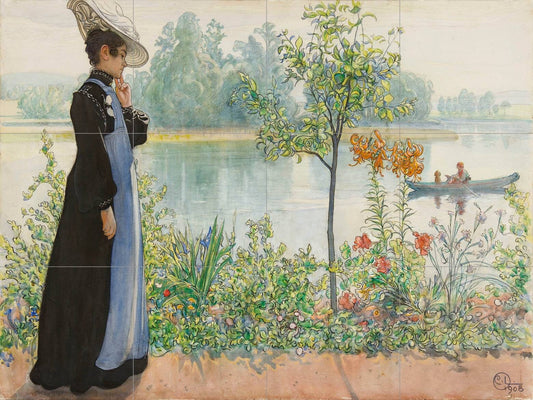 Tile Mural/Mosaic Ceramic Panel of Carl Larsson Karn by The Shore - Carl Larsson Print - Home Decor -Tile Mural - Tile Mural - Accent tiles