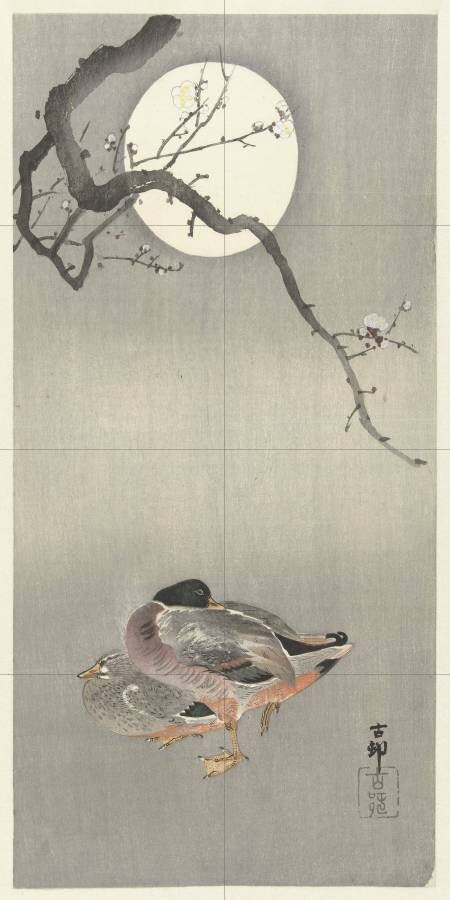Tile Mural/Mosaic Ceramic Panel of Ducks at Full Moon - Ohara Koson Painting- Japan Art - Japanese Mural - Mosaic - Gloss Tiles- Tile Mosaic