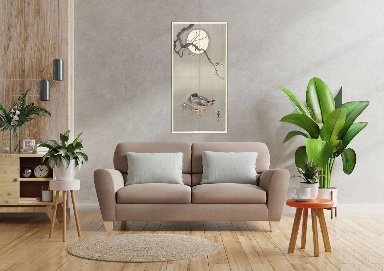Tile Mural/Mosaic Ceramic Panel of Ducks at Full Moon - Ohara Koson Painting- Japan Art - Japanese Mural - Mosaic - Gloss Tiles- Tile Mosaic