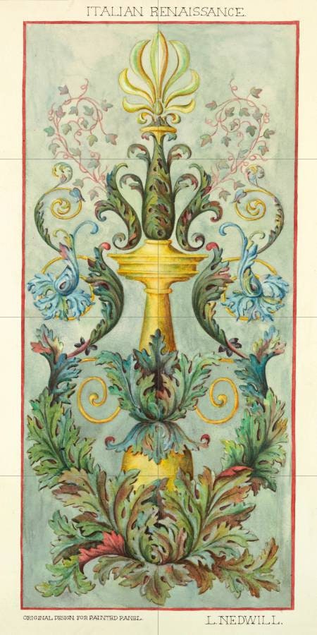 Tile Mural/Mosaic Ceramic Panel of Renaissance Ornament - Elizabeth A Nedwill Art - Home Decor - Tile Mural - Floral decor - Tile Mosaic