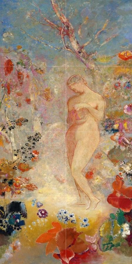 Tile Mural/Mosaic Ceramic Panel of Pandora - Odilon Redon Painting - Tile Mural - Flower Tile Mosaic - Floral Mural - Gloss Tiles