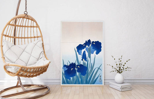 Iris Flower Tile Mural: Ohara Koson Japanese Floral Art