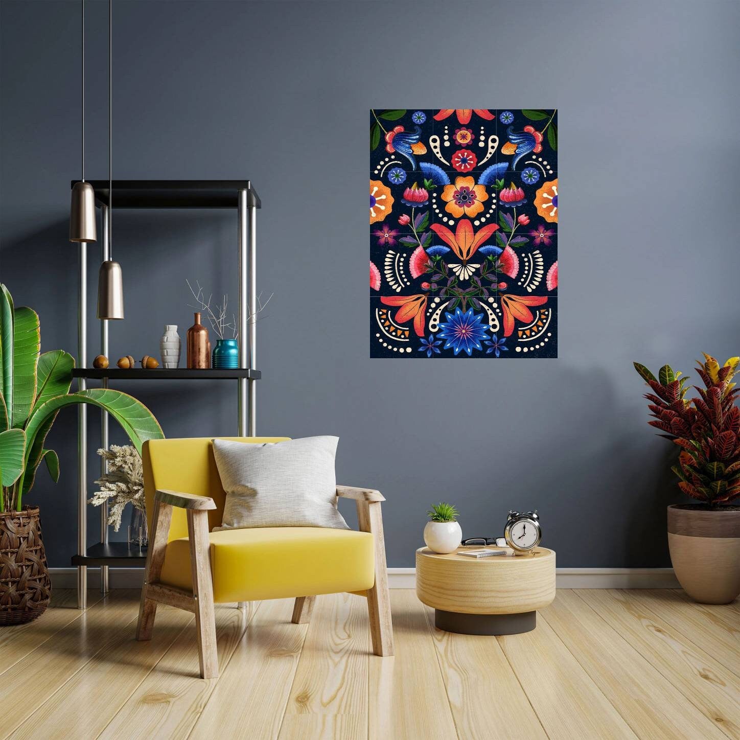 Mexican Flower Tile Mural: Watercolor Floral Mosaic Art