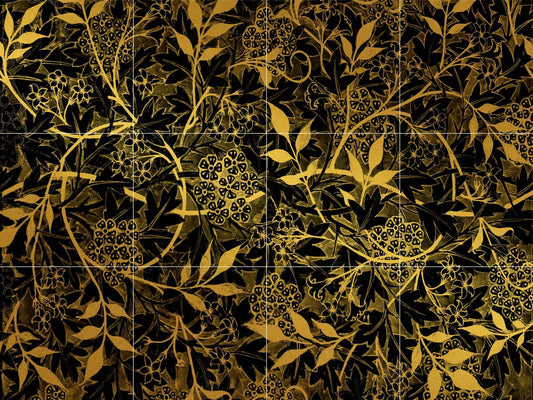 Tile Mural/Mosaic Ceramic Panel of Luxury Golden Floral Leaves Art William Morris - Flower Home Decor- William Morris print -Tile Mural
