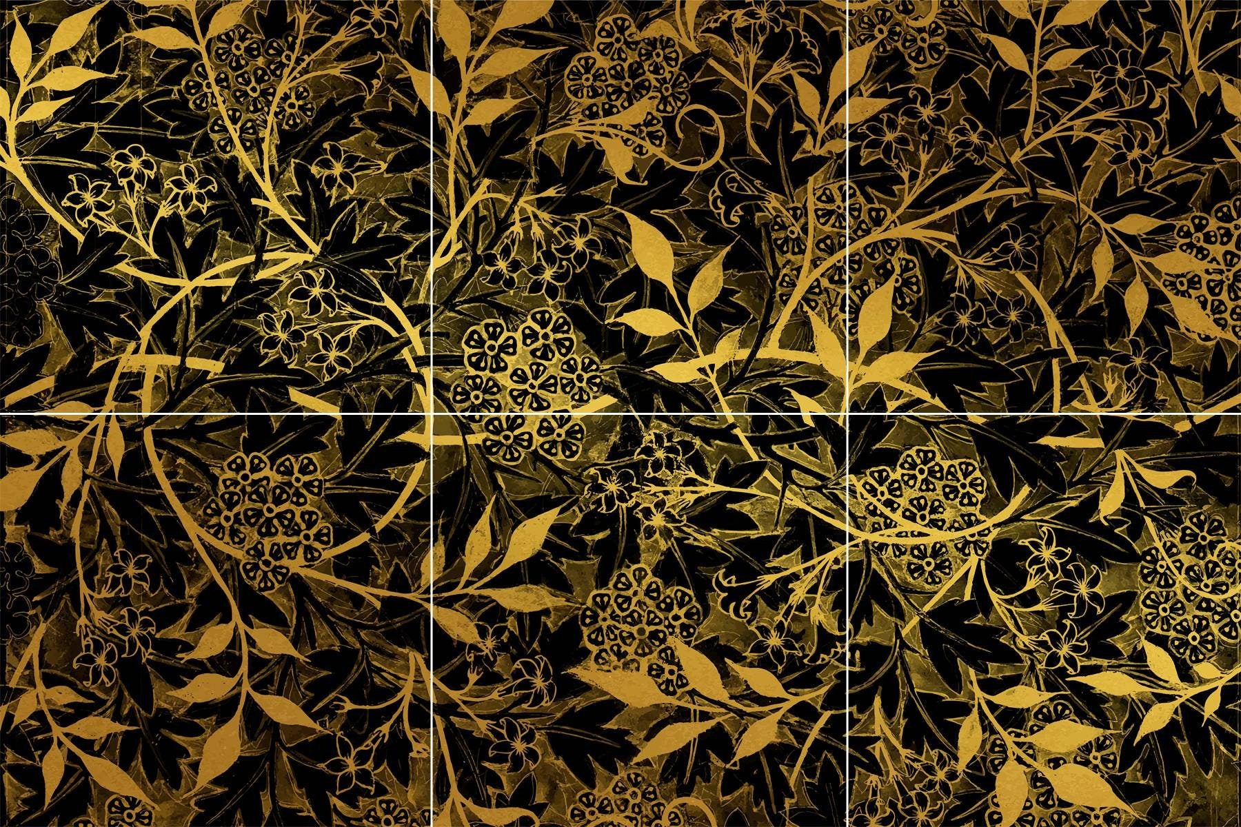 Tile Mural/Mosaic Ceramic Panel of Luxury Golden Floral Leaves Art William Morris - Flower Home Decor- William Morris print -Tile Mural