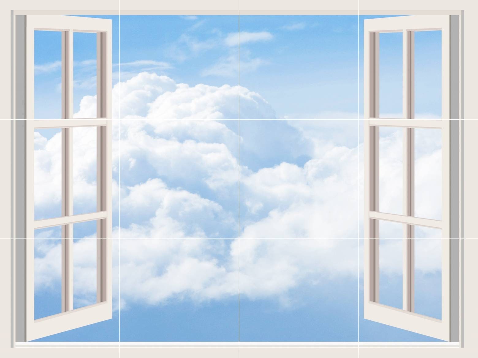 Tile Mural/Mosaic Ceramic of Window View Blue Sky - Window Mural - Sky Wall Art - Nature Tile Mural - Gloss Tiles - Window Tile Mosaic