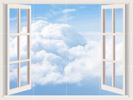 Tile Mural/Mosaic Ceramic of Window View Blue Sky - Window Mural - Sky Wall Art - Nature Tile Mural - Gloss Tiles - Window Tile Mosaic