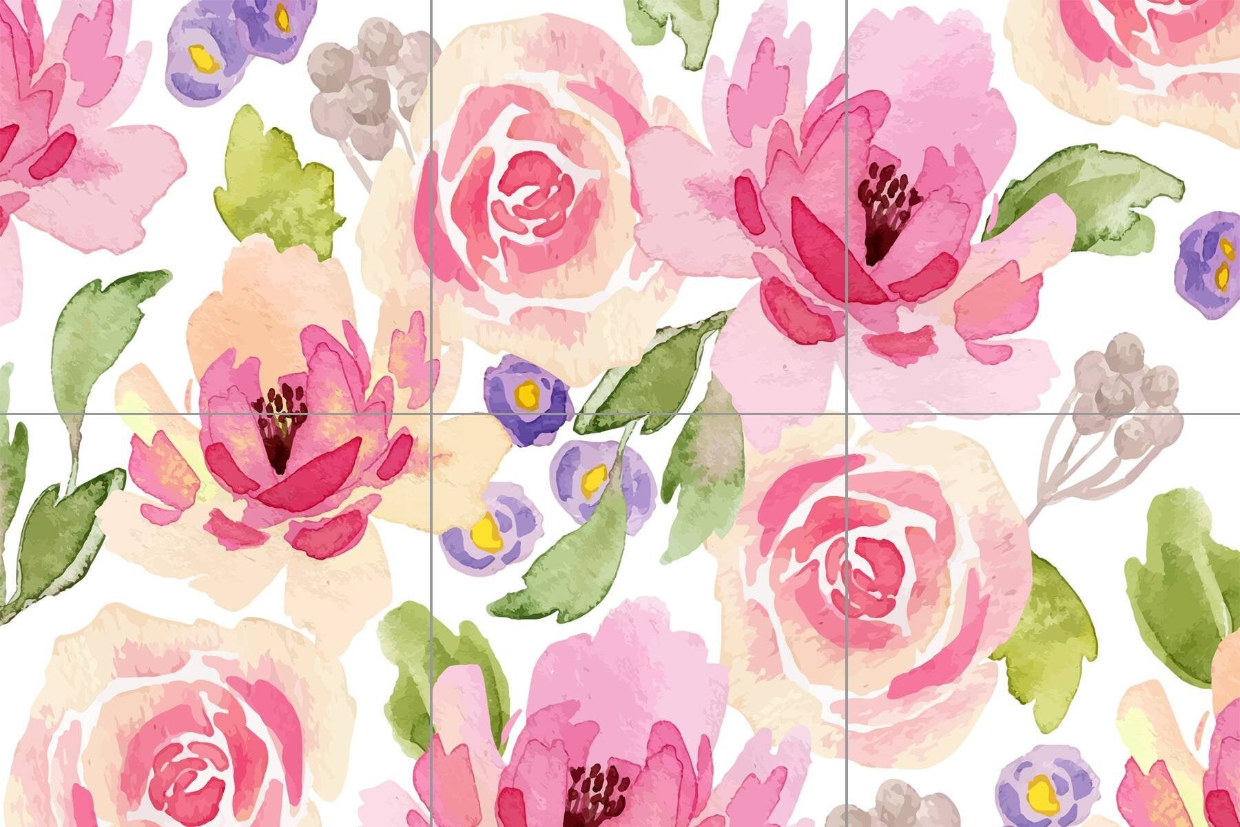Floral Tile Mural: Watercolor Flower Garden Ceramic Mosaic