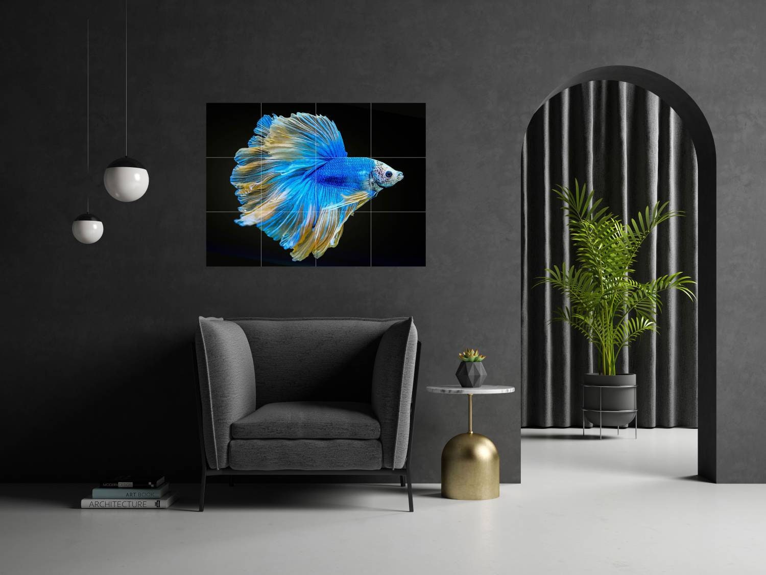 Tile Mural/Mosaic Ceramic Panel of a Japanese Beta Fish Japan Painting -Underwater Wall Art- Tile Mural -Gloss Tiles - Fish Tile Mosaic