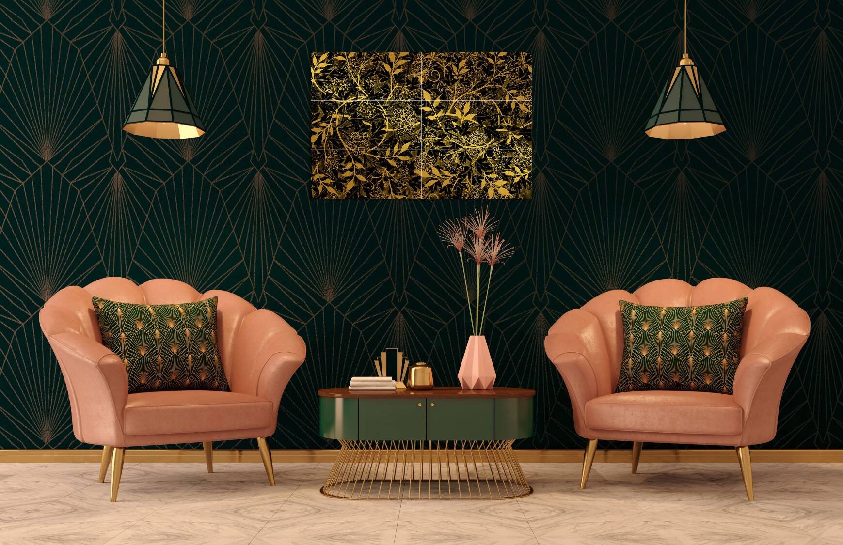 Tile Mural/Mosaic Ceramic Panel of Luxury Golden Floral Leaves Art William Morris - Flower Home Decor- William Morris print -Tile Mural