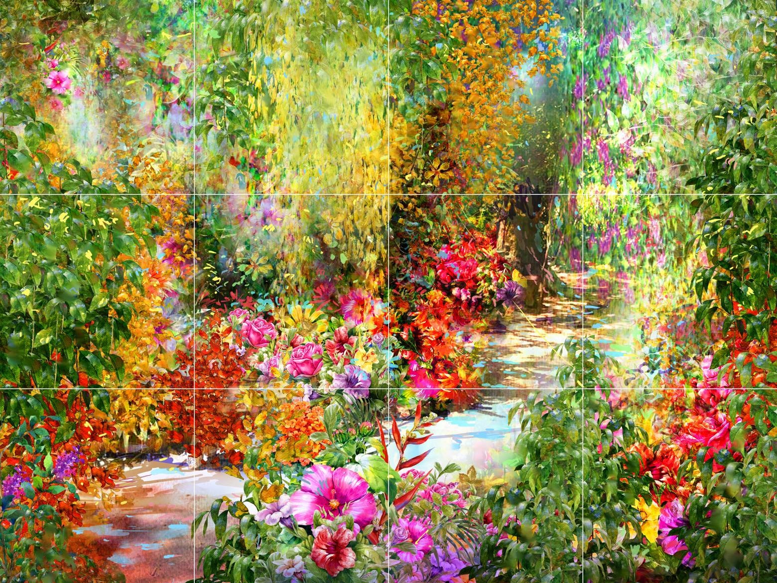 Tile Mural/Mosaic Ceramic of Flowers Watercolour Painting - Garden wall print- Flower Wall Art -Floral Tile Mural -Gloss Tiles - Tile Mosaic