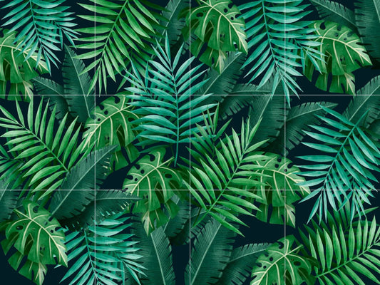 Tile Mural/Mosaic Ceramic Panel of Tropical Leaves Art - Plant Home Decor - Tile Mural - Nature Wall Print- Gloss Tiles - Leaf Tile Mosaic