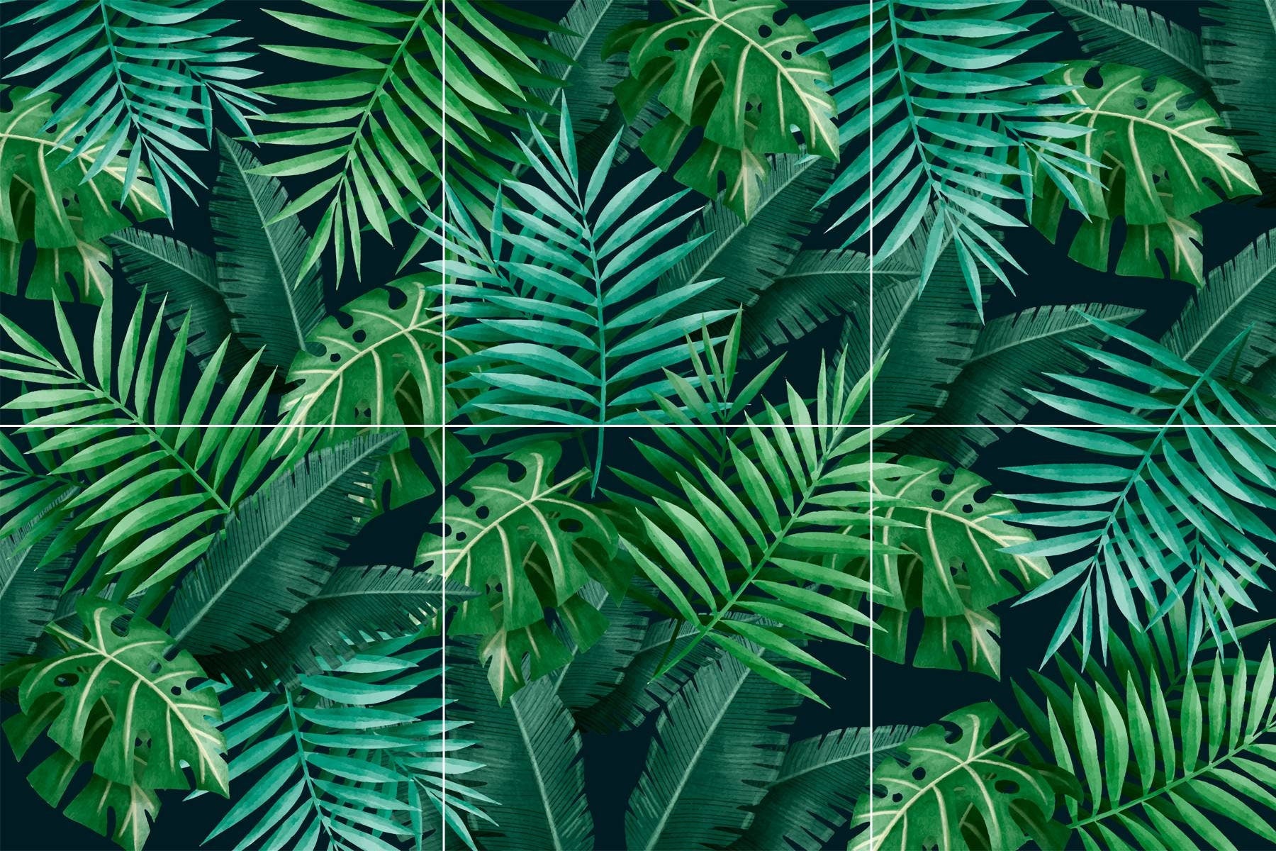 Tile Mural/Mosaic Ceramic Panel of Tropical Leaves Art - Plant Home Decor - Tile Mural - Nature Wall Print- Gloss Tiles - Leaf Tile Mosaic