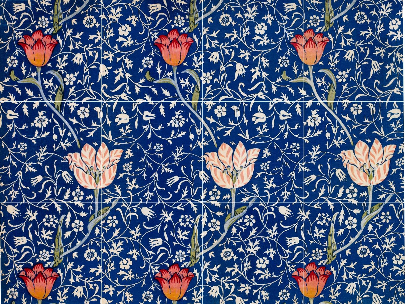 Tile Mural/Mosaic Ceramic of Medway Flowers - William Morris Art - Flower Wall Art - Floral Tile Mural - Gloss Tiles-Tile Mosaic- Home Decor