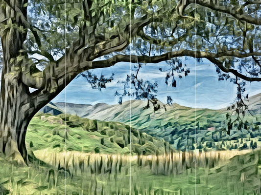 Tile Mural/Mosaic Ceramic Panel of a Forest - Mountains Wall Nature Art - Forest Tile Mural - Gloss Tiles - Tile Mosaic - Home Decor Print