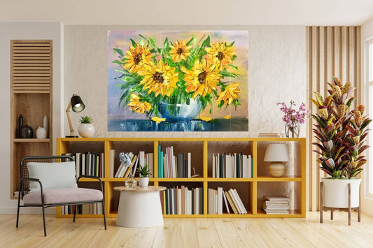 Sunflower Tile Mural: Flowers in Vase Ceramic Panel