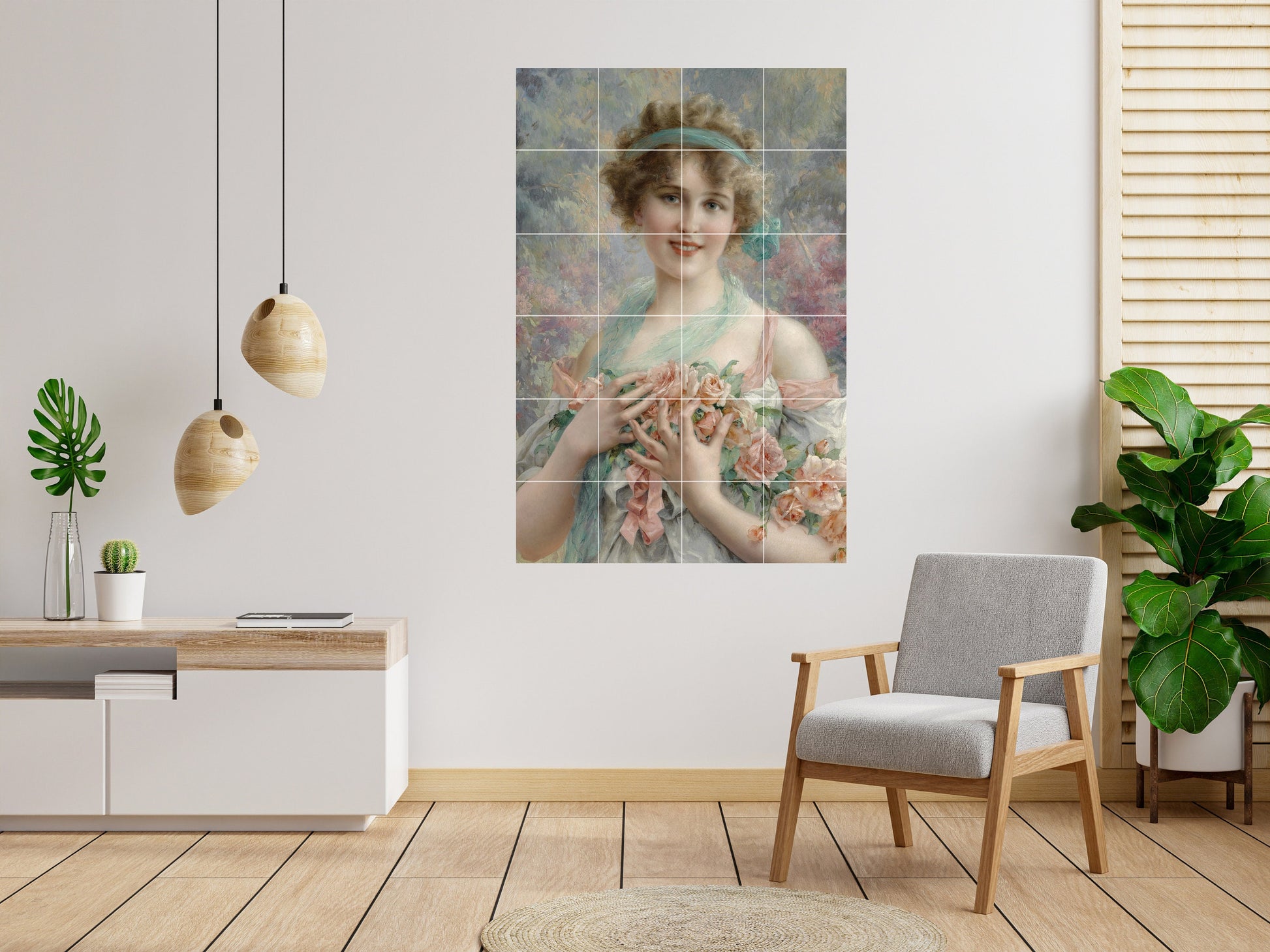Emile Vernon Tile Mural: Girl with Roses Ceramic Mosaic Panel